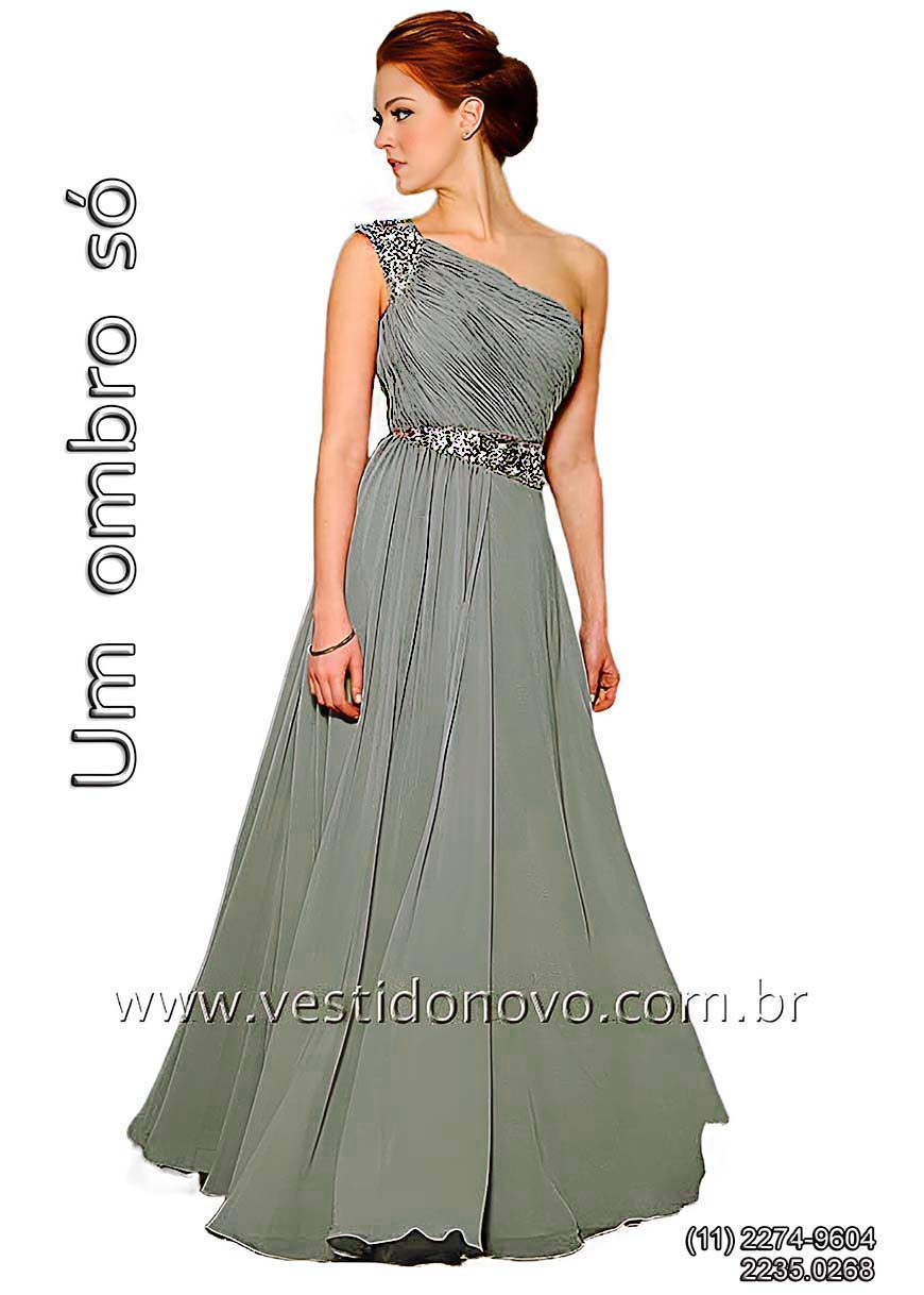 vestido para bodas de prata, de um ombro so, cinza claro, em S�o Paulo