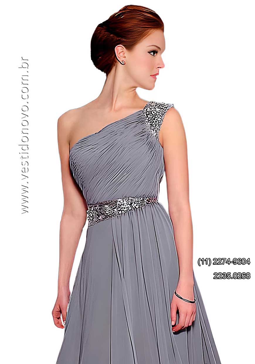 vestido para bodas de prata, de um ombro so, cinza claro, em S�o Paulo