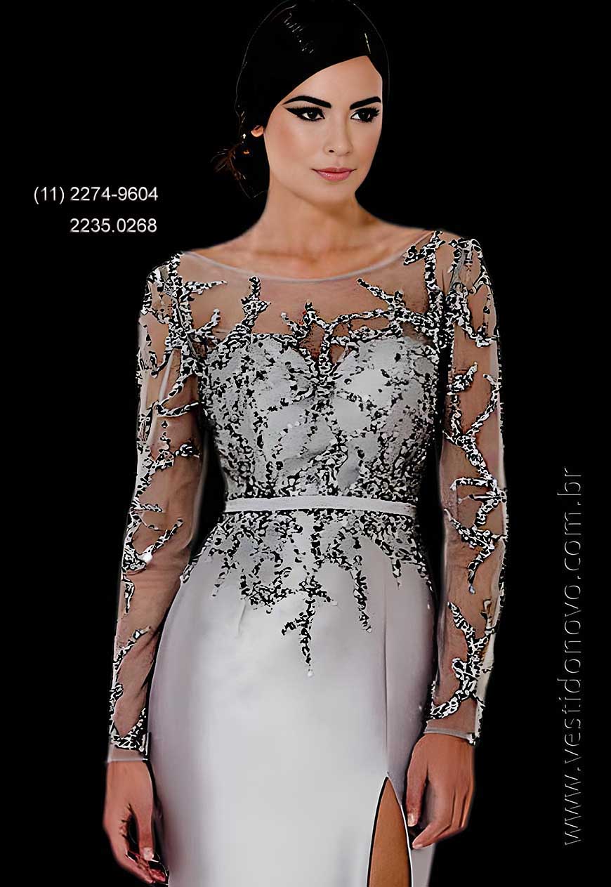 vestido para bodas de prata, plus size, com manga comprida, brilho e pedraria