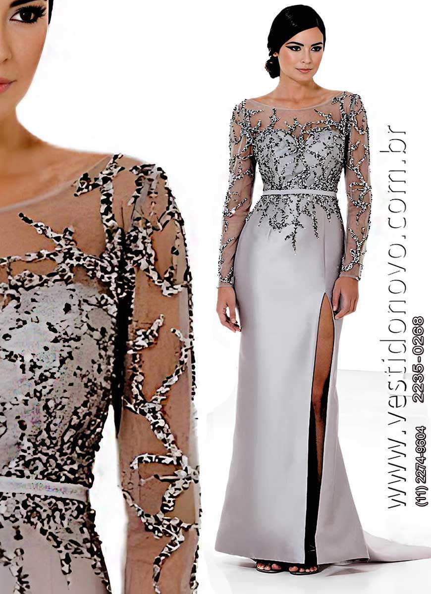 vestido para bodas de prata, plus size, com manga comprida, brilho e pedraria