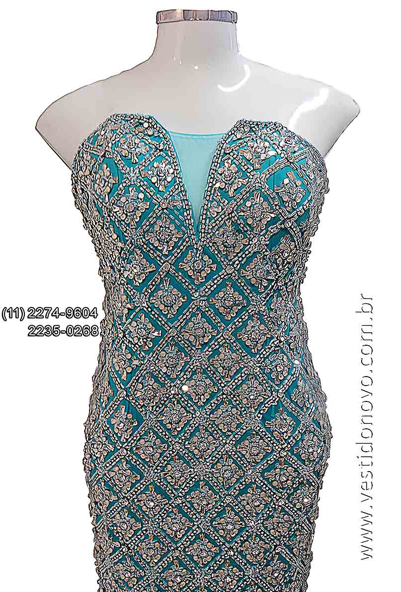 Vestido de festa azul serenity, Bodas den Prata, com muito brilho e pedraria, S�o Paulo